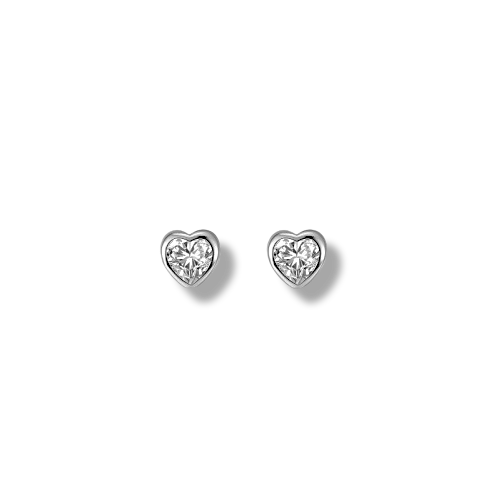 Platinum Plated Sterling Silver Cubic Zirconia Heart Shaped Stud Earrings