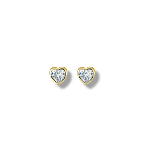 Gold Plated Sterling Silver Cubic Zirconia Heart Shaped Stud Earrings