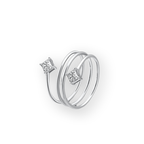 Platinum Plated Sterling Silver Adjustable Sizeable Cubic Zirconia Coil Ring