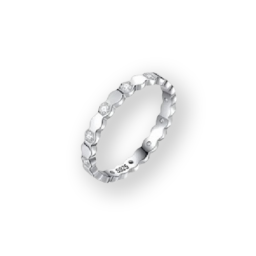 Platinum Plated Sterling Silver Hexagon Cubic Zirconia Minimalist Layering Ring