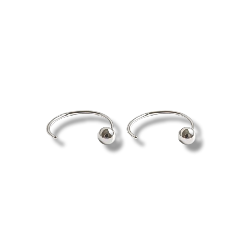 Platinum Plated Sterling Silver Bead Stud Hoop Earrings