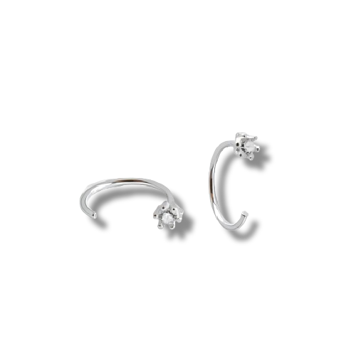 Platinum Plated Sterling Silver Cubic Zirconia Stud Hoop Earrings