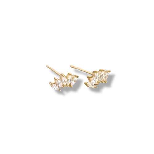 Gold Plated Sterling Silver Cubic Zirconia Crown Stud Earrings