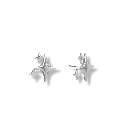 Platinum Plated Sterling Silver Star Shape Stud Earrings