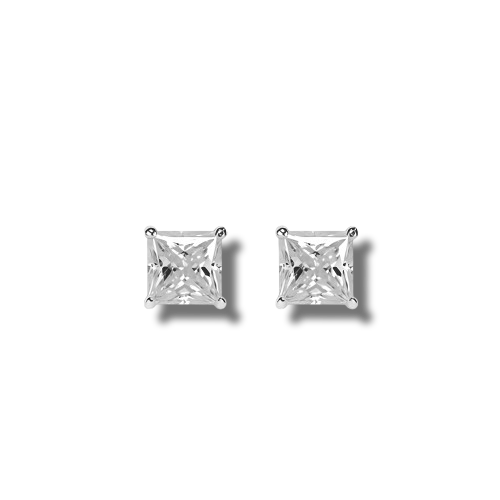 Platinum Plated Sterling Silver Princess Cut Cubic Zirconia Stud Earrings