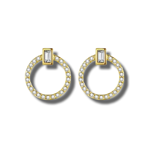 Gold Plated Sterling Silver Cubic Zirconia Pave Halo Stud Earrings