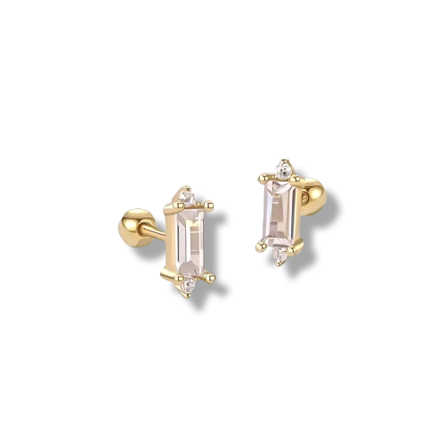 Gold Plated Sterling Silver Baguette Style Cubic Zirconia Stud Earrings