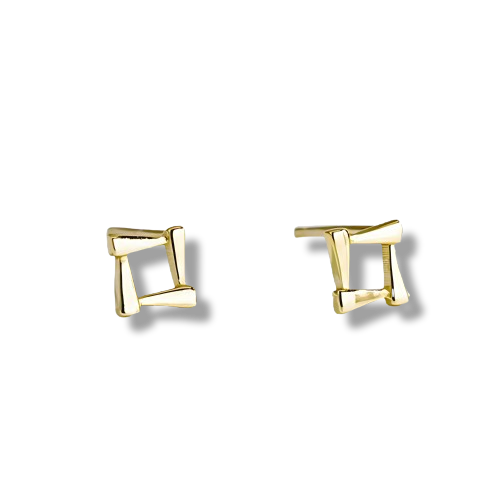 Gold Plated Sterling Silver Minimalist Square Shaped Stud Earrings