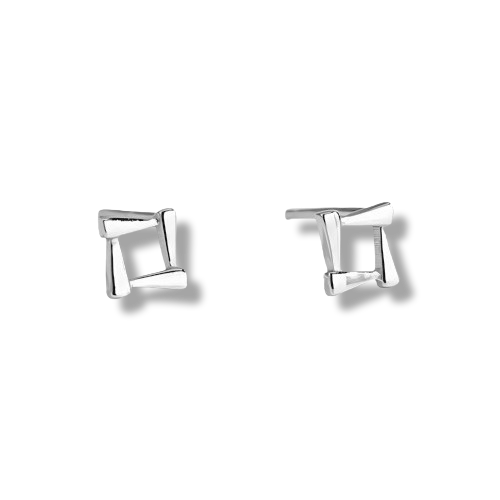 Platinum Plated Sterling Silver Minimalist Square Shaped Stud Earrings