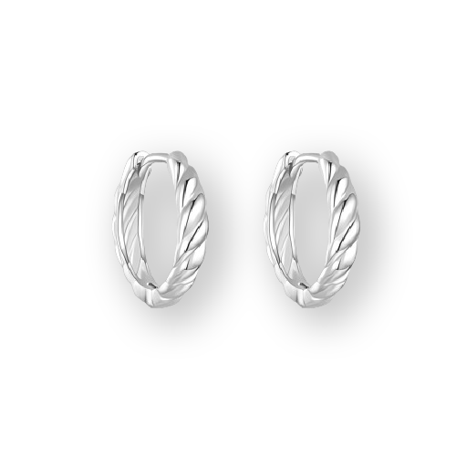 White Gold Plated Sterling Silver Twist Hoop Earrings