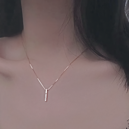 Silver Box Chain Zircon Matchstick Pendant Necklace
