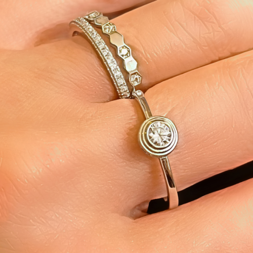 Platinum Plated Sterling Silver Vintage Style Cubic Zirconia Minimalist Ring Model