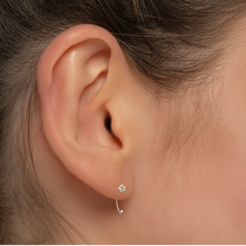 Platinum Plated Sterling Silver Cubic Zirconia Stud Hoop Earrings Model