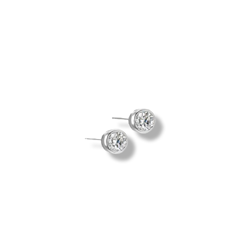 Platinum Plated Bezel Setting Cubic Zirconia Stud Earrings