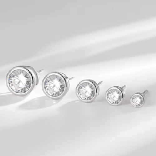 Platinum Plated Bezel Setting Cubic Zirconia Stud Earrings Sizes