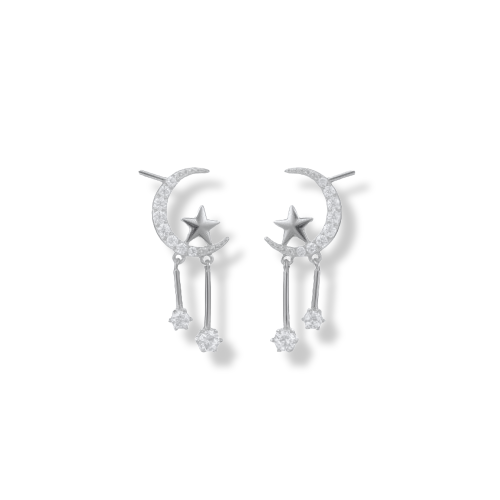 18K Gold Plated Moon and Star Dangle Stud