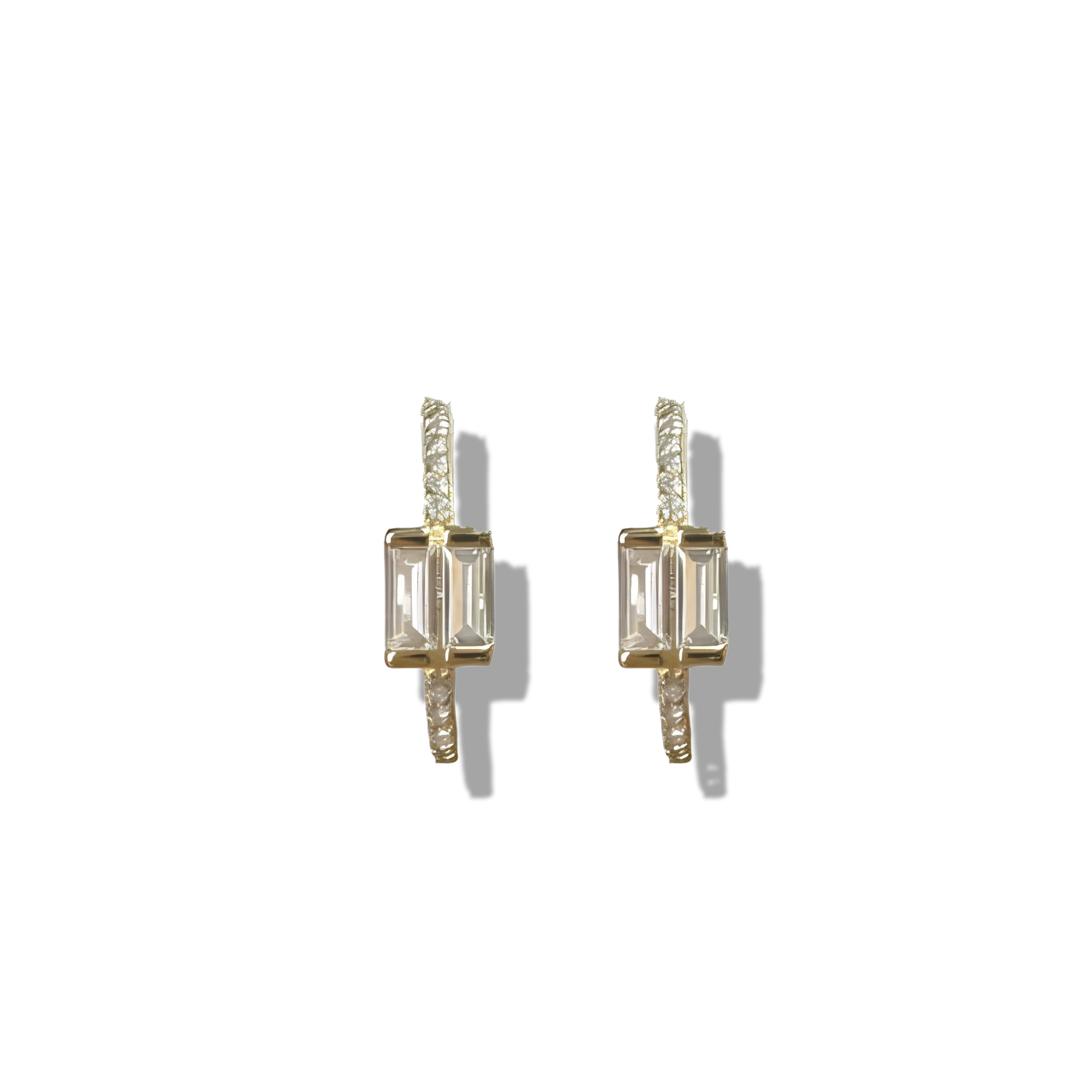 Gold plated Sterling Silver Double Baguette Half Hoop  Stud Earrings
