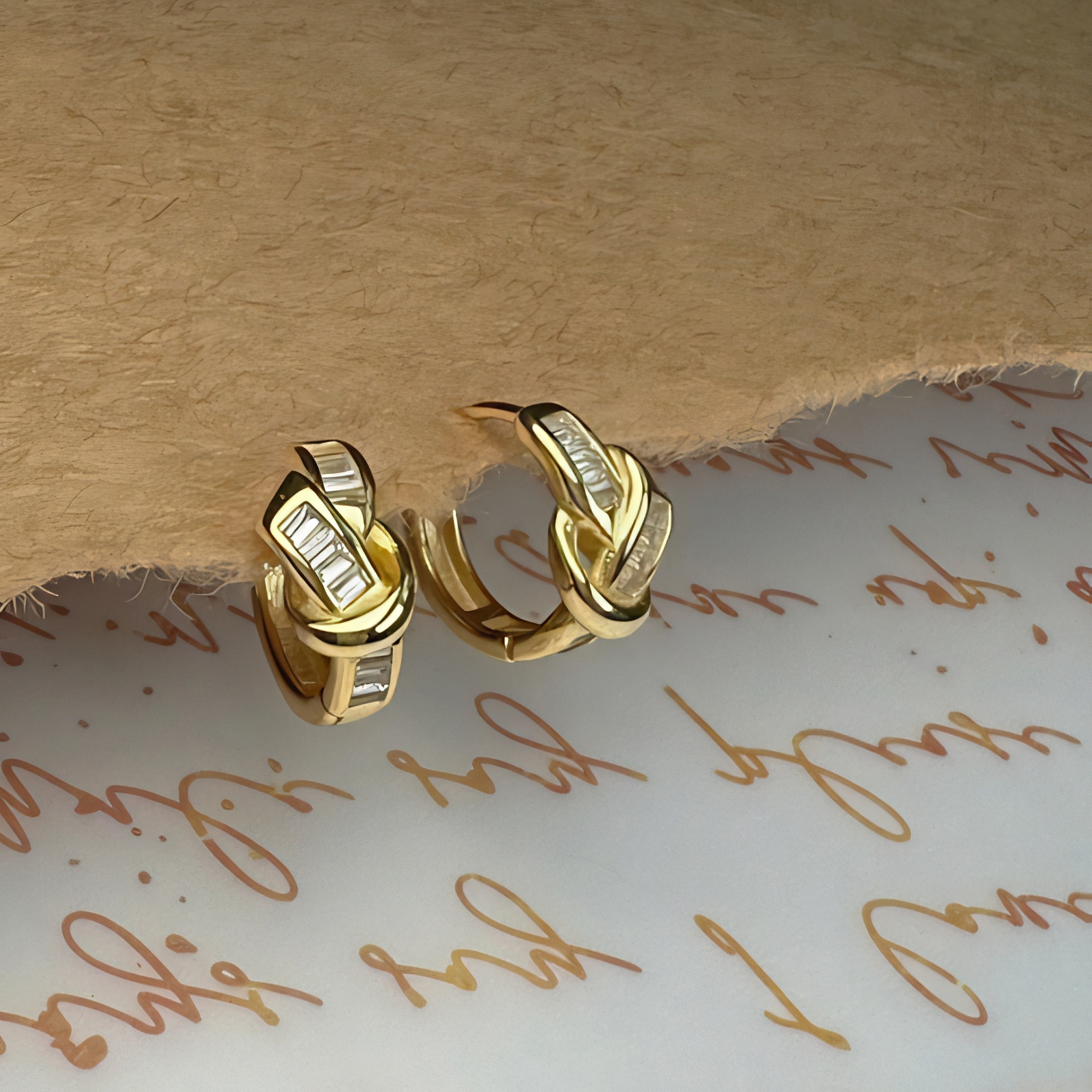 Gold baguette knot hoops image 3