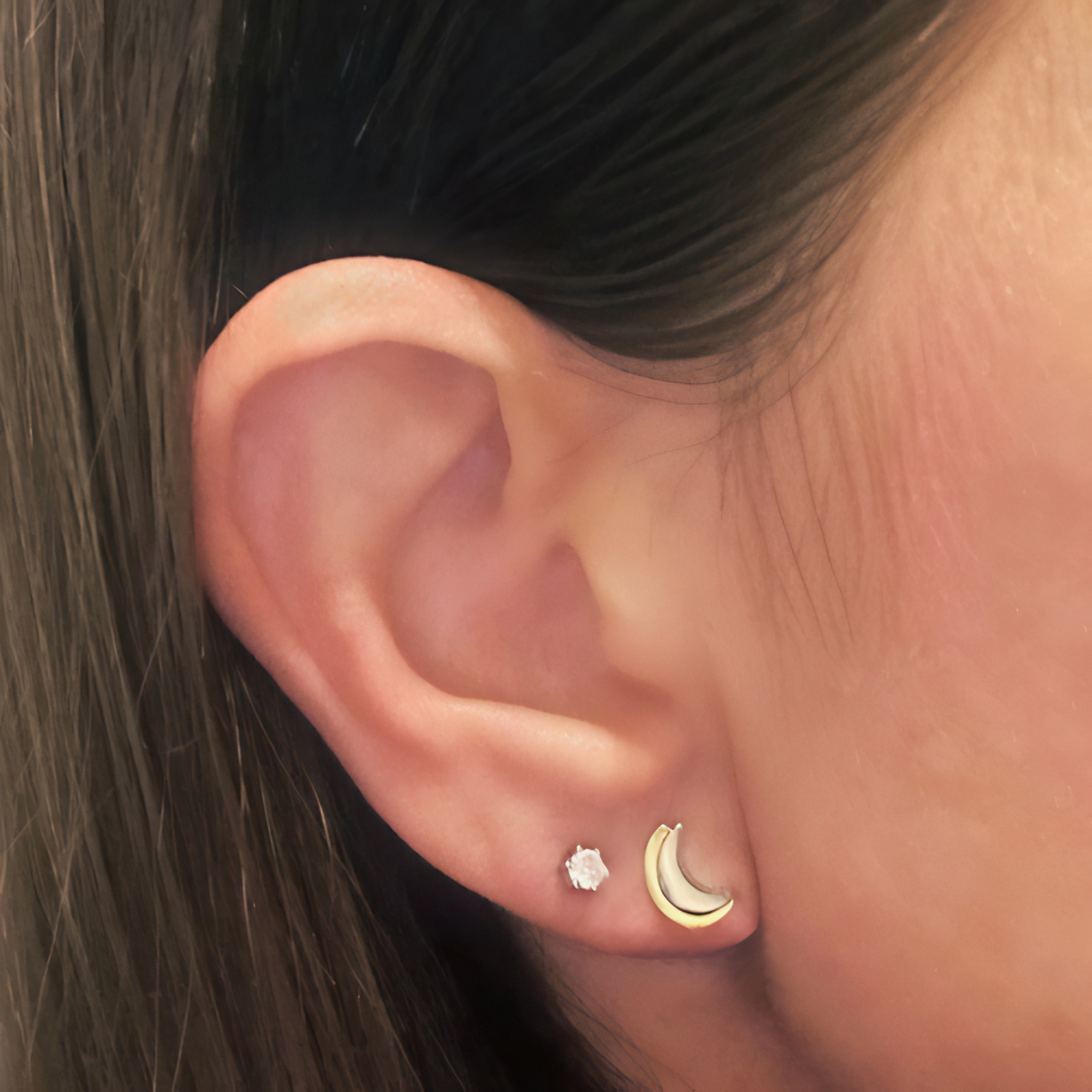 Two Tone Moon Studs