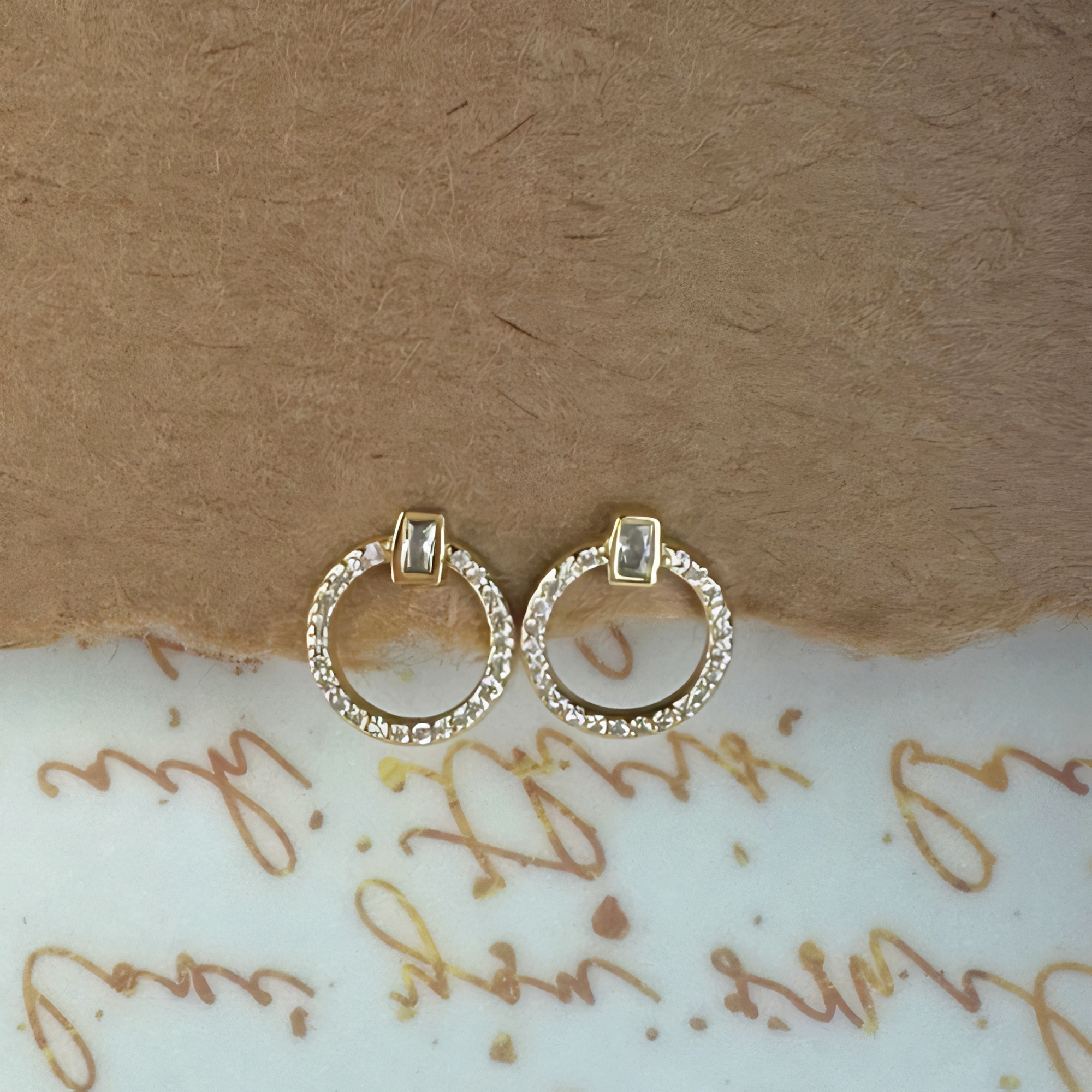 Gold Coated  Pave and Baguette Halo Studs
