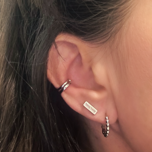 Silver Rectangle Baguette Studs