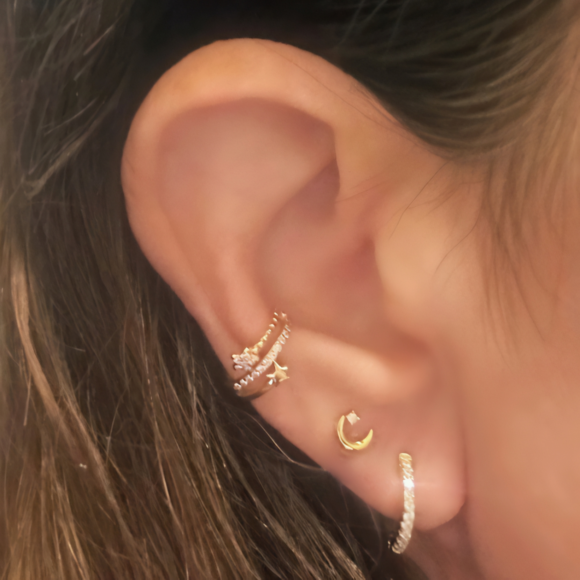 Gold Zircon Moon Studs