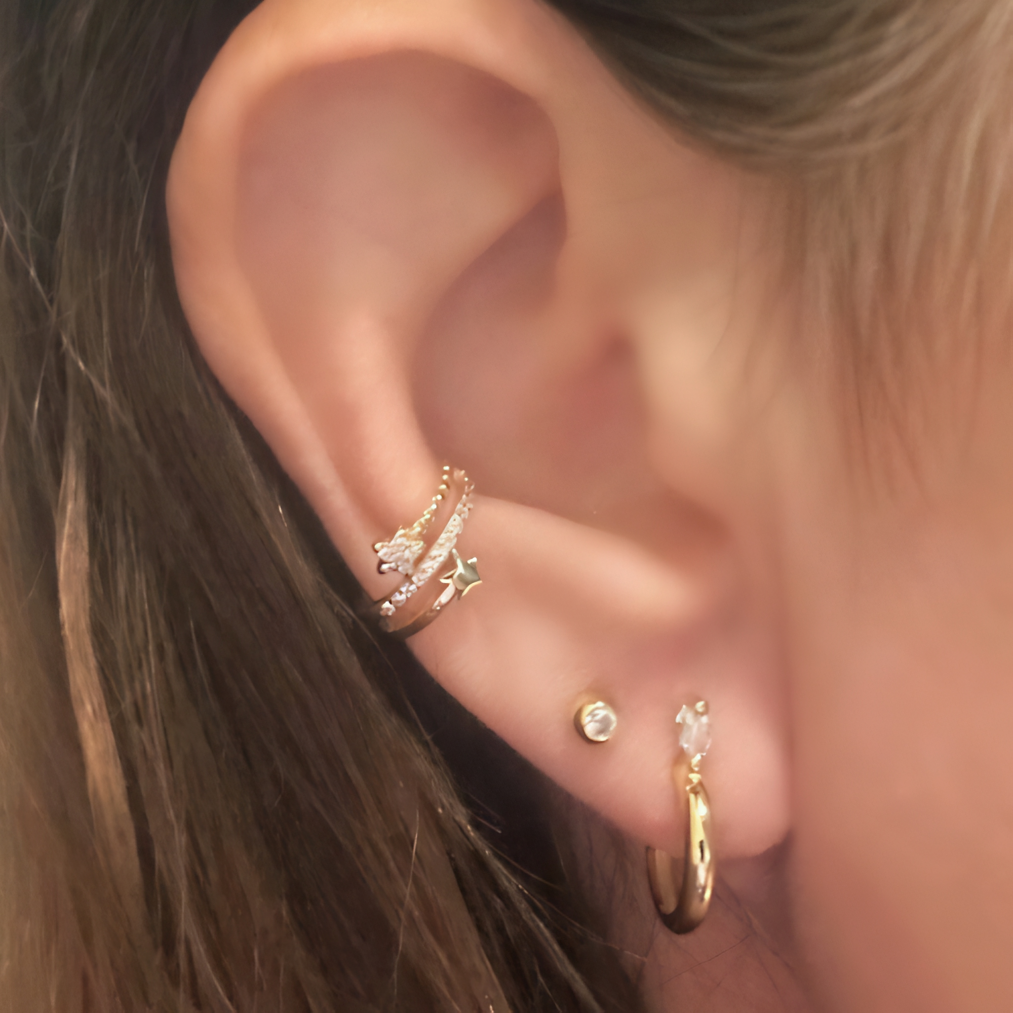 Cat Eye Shaped Zircon Half Hoops