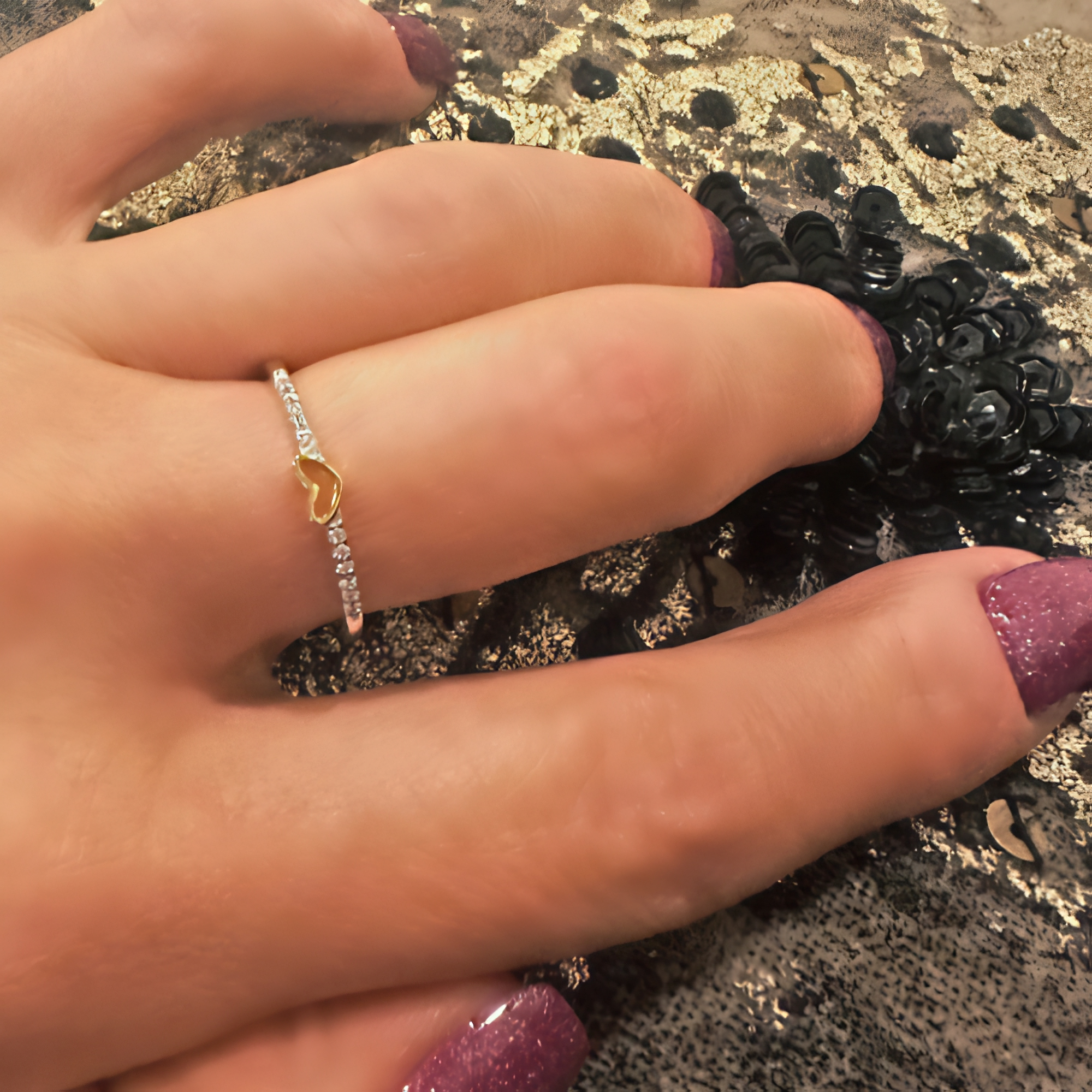 Two Tone Heart Zircon Ring