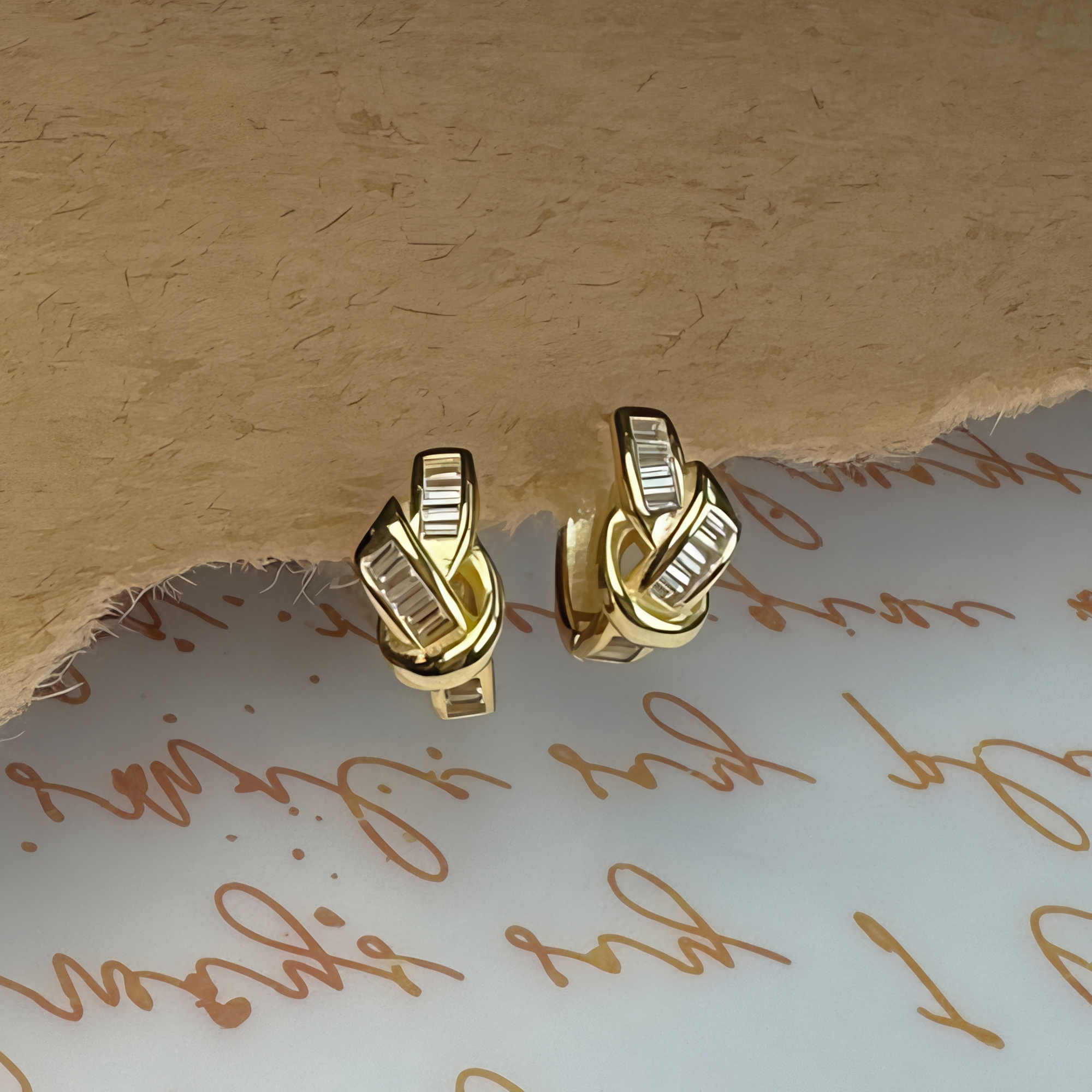 Gold baguette knot hoops image 2