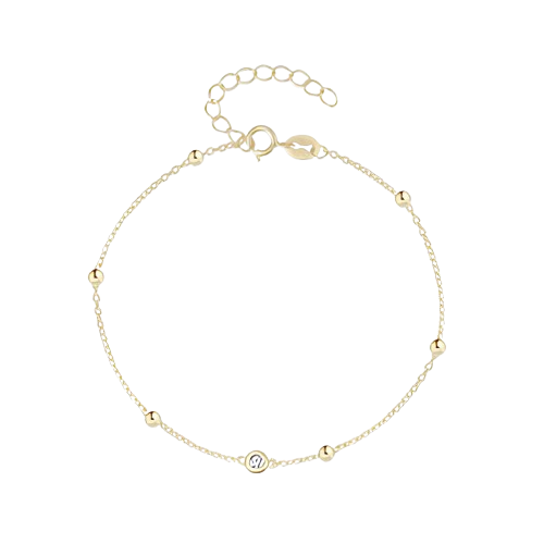Silver Bezel and Bead Bracelet