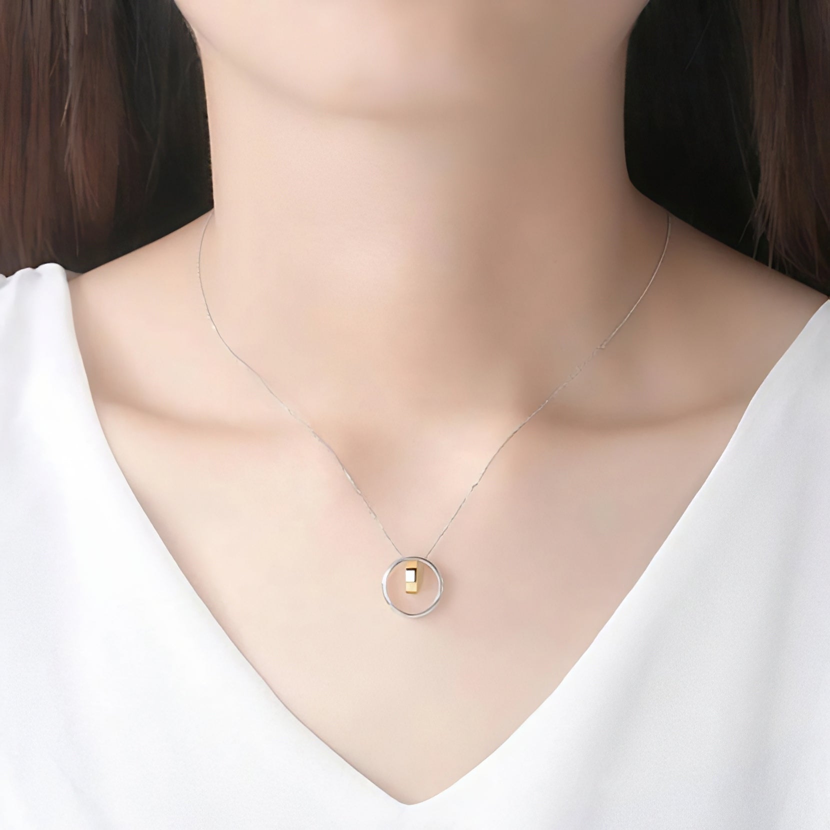Two Tone Double Ring Necklace
